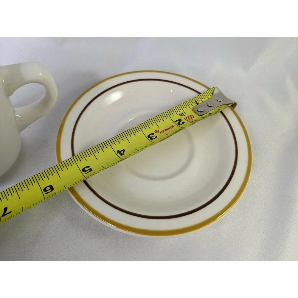 Buffalo China Restaurant Ware Coffee Cup Saucer Set Tan‎ Brown Stripe